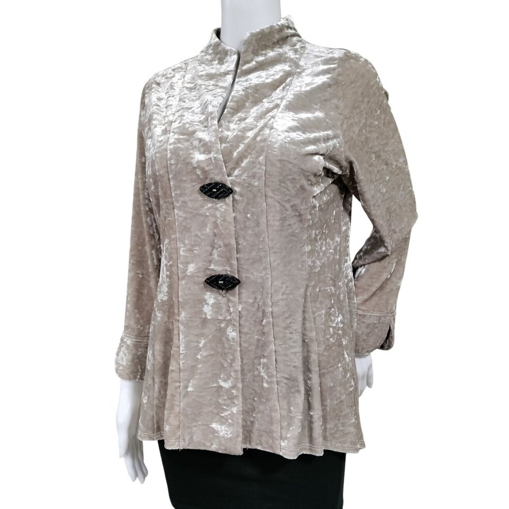 IC by Connie K Classic Lagenlook Artsey Crushed Velvet Jacket Tan Women's Small - Picture 2 of 13